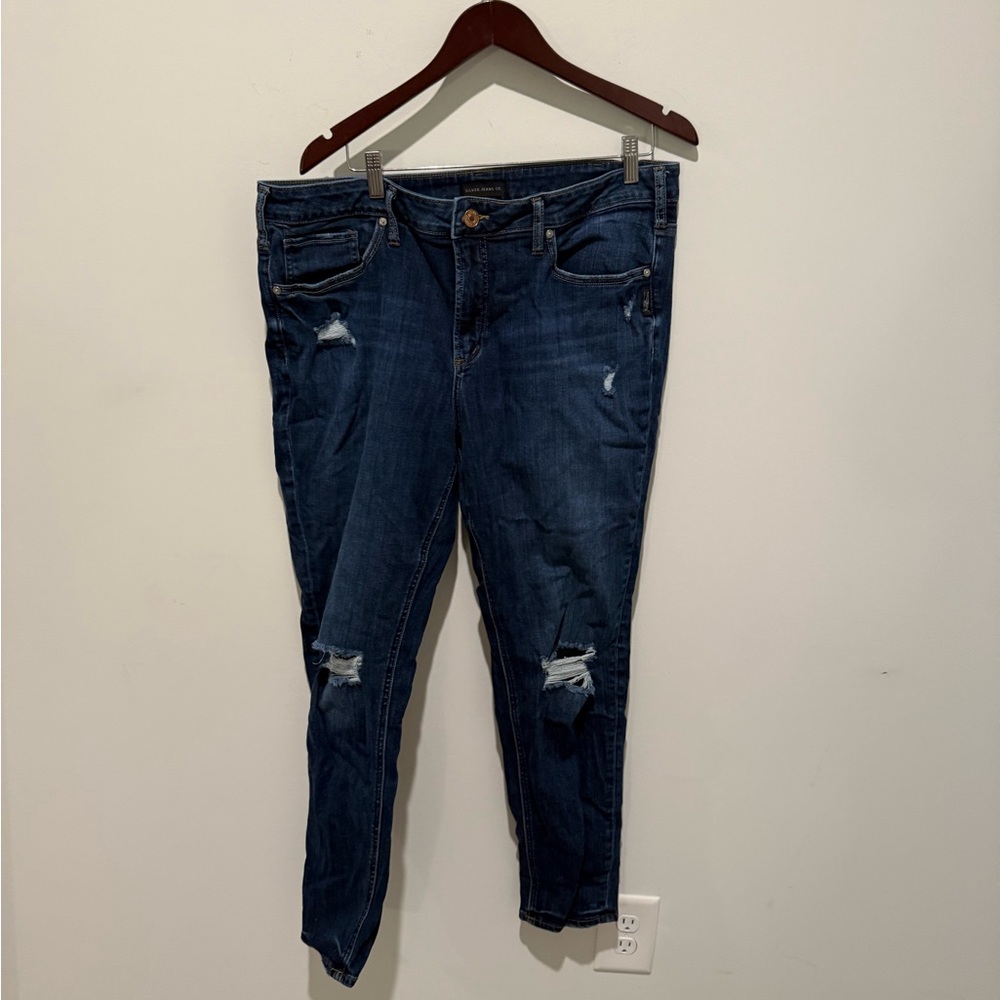 Silver Jeans Dark Blue Ripped Skinny Jeans